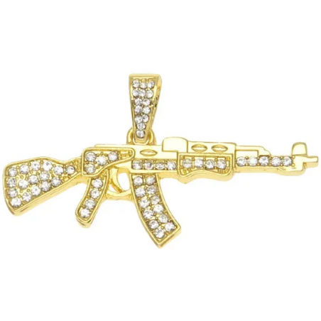 CHAÎNE + PENDENTIF AK-47 EN DIAMANT ARTIFICIEL OR