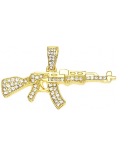 CHAÎNE + PENDENTIF AK-47 EN DIAMANT ARTIFICIEL OR