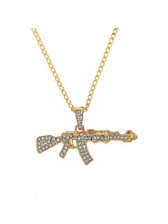 CHAÎNE + PENDENTIF AK-47 EN DIAMANT ARTIFICIEL OR