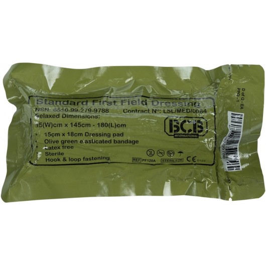 PANSEMENT COMPRESSIF BCB FIRST FIELD DRESSING VELCRO KAKI STANDARD (15x18cm)