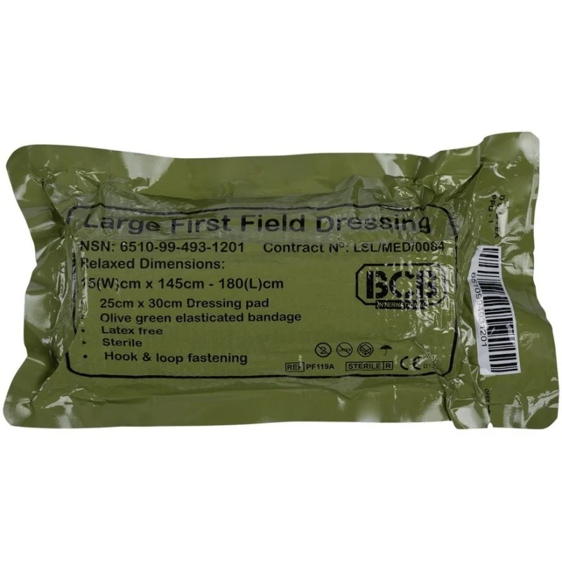 PANSEMENT COMPRESSIF BCB FIRST FIELD DRESSING VELCRO KAKI LARGE (25x30cm)