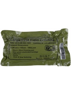 PANSEMENT COMPRESSIF BCB FIRST FIELD DRESSING VELCRO KAKI LARGE (25x30cm)