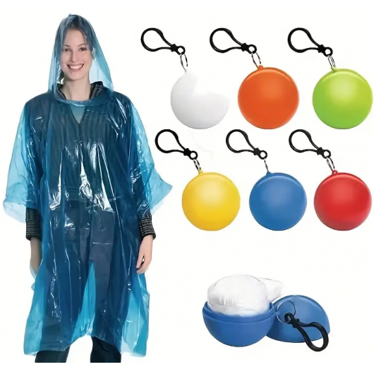 PONCHO D'URGENCE JETABLE AVEC ÉTUI PORTE-CLÉS EN BOULE