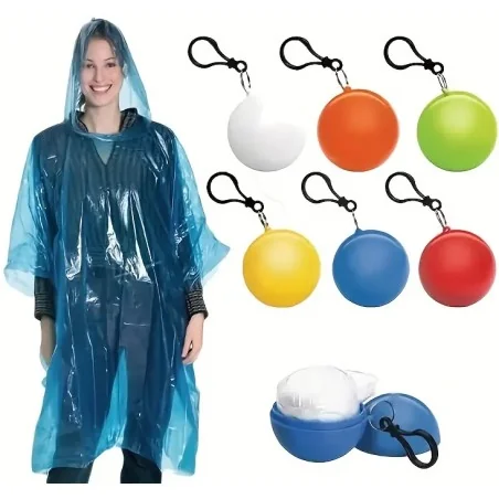 PONCHO D'URGENCE JETABLE AVEC ÉTUI PORTE-CLÉS EN BOULE