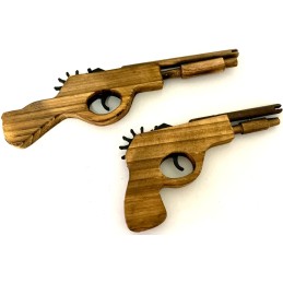 PISTOLET À ÉLASTIQUE 12 COUPS EN BOIS NATUREL