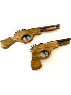 PISTOLET À ÉLASTIQUE 12 COUPS EN BOIS NATUREL