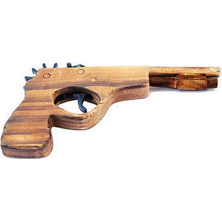 PISTOLET À ÉLASTIQUE 12 COUPS EN BOIS NATUREL