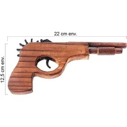 PISTOLET À ÉLASTIQUE 12 COUPS EN BOIS NATUREL