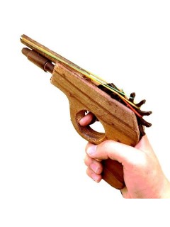 PISTOLET À ÉLASTIQUE 12 COUPS EN BOIS NATUREL