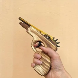 PISTOLET À ÉLASTIQUE 12 COUPS EN BOIS NATUREL