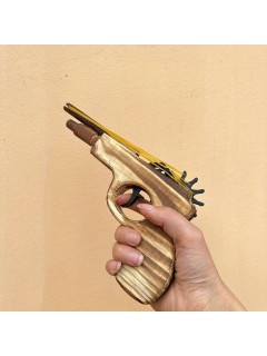 PISTOLET À ÉLASTIQUE 12 COUPS EN BOIS NATUREL