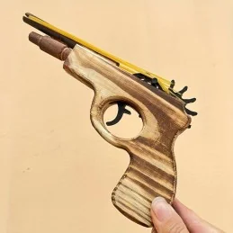 PISTOLET À ÉLASTIQUE 12 COUPS EN BOIS NATUREL