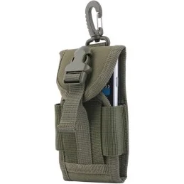 POCHE TÉLÉPHONE AVEC SYSTÈME MOLLE + MOUSQUETON VERT ARMÉE