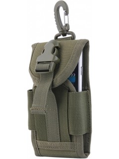 POCHE TÉLÉPHONE AVEC SYSTÈME MOLLE + MOUSQUETON VERT ARMÉE