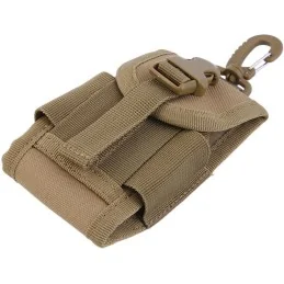 POCHE TÉLÉPHONE AVEC SYSTÈME MOLLE + MOUSQUETON KAKI