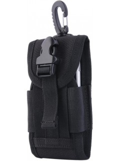 POCHE TÉLÉPHONE AVEC SYSTÈME MOLLE + MOUSQUETON NOIR