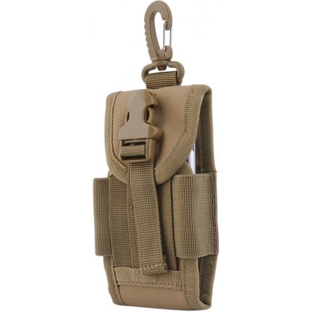 POCHE TÉLÉPHONE AVEC SYSTÈME MOLLE + MOUSQUETON KAKI