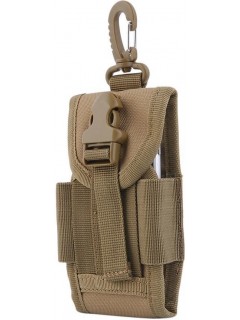 POCHE TÉLÉPHONE AVEC SYSTÈME MOLLE + MOUSQUETON KAKI