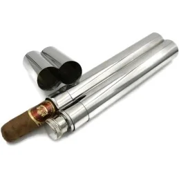 FLASQUE EN TUBE ACIER AVEC ÉTUI 1 CIGARE FOSCO ARGENT