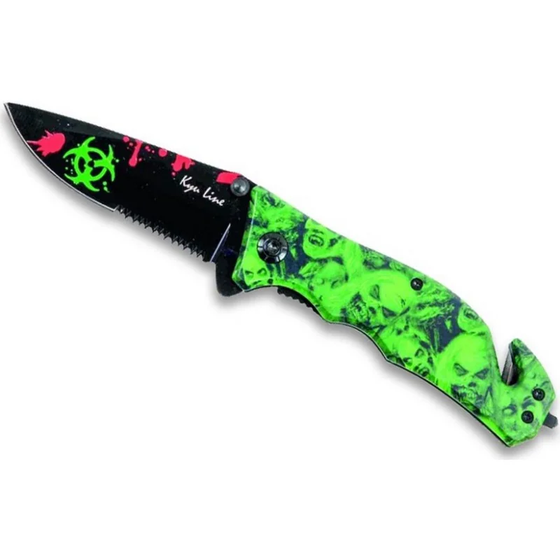 COUTEAU PLIANT KYU LINE ZOMBIES VERT FLUO (Lame 8cm)