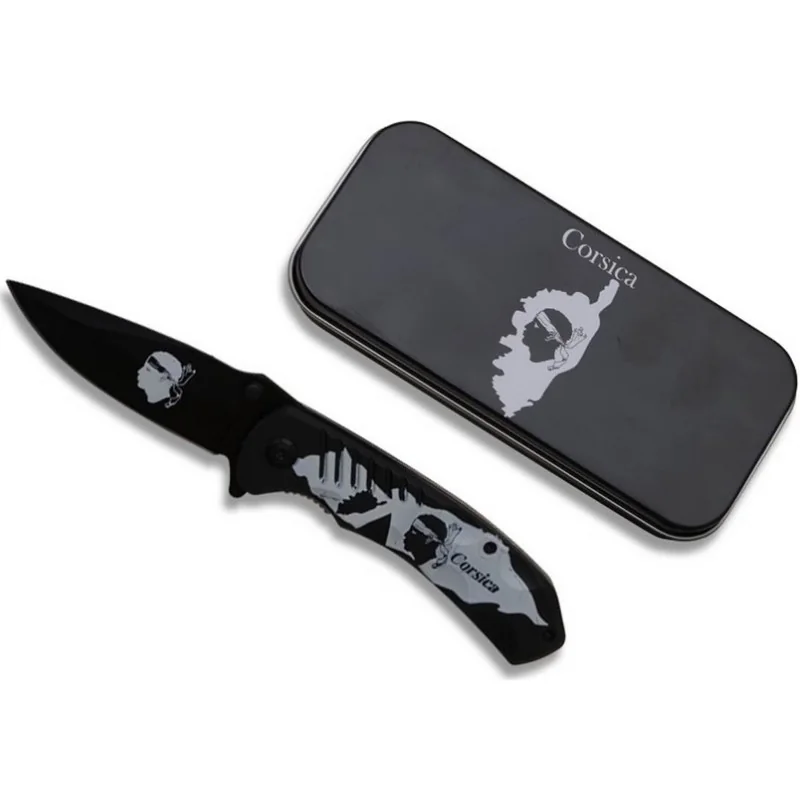 COUTEAU CORSE LAME 8,5cm NOIR/BLANC (Boîte métal)