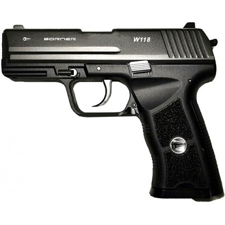 PISTOLET CO2 BORNER W118 Cal. 4.5mm BB's NOIR (Culasse Mobile)