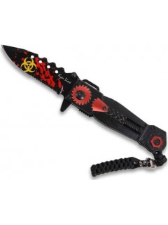 COUTEAU PLIANT KYU LINE BIOHAZARD BLOOD NOIR/ROUGE + CORDON (lame 8,5cm)