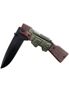 COUTEAU PLIANT AK47 MÉTAL/BOIS NOIR/BRUN/OLIVE (lame 9,5cm)