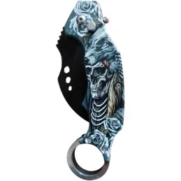 COUTEAU AUTOMATIQUE KARAMBIT SKELETON WOLF