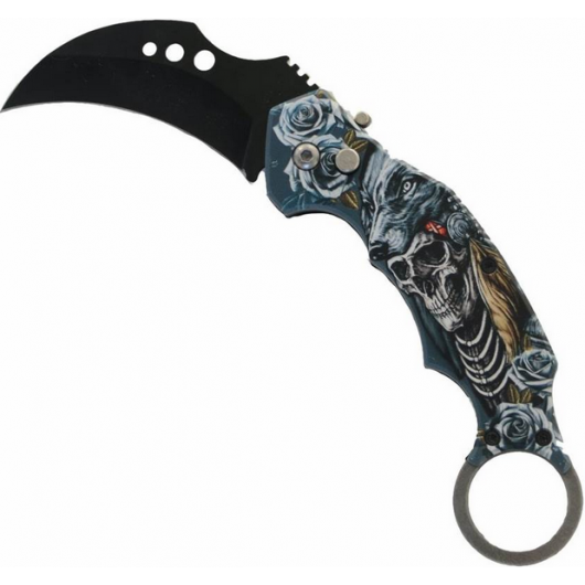 COUTEAU AUTOMATIQUE KARAMBIT SKELETON WOLF