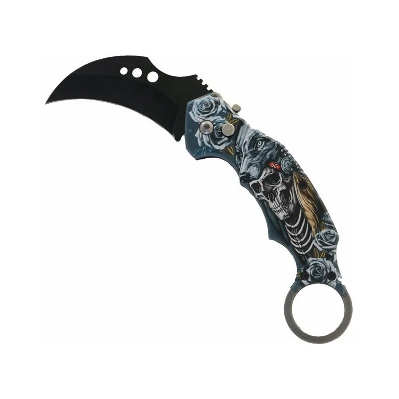 COUTEAU AUTOMATIQUE KARAMBIT SKELETON WOLF