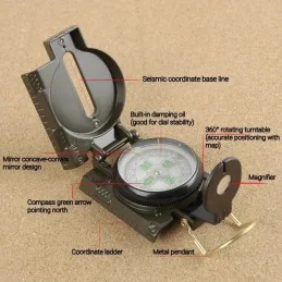 BOUSSOLE DE SURVIE PORTABLE ÉTANCHE MULTIFONCTION VERT ARMÉE