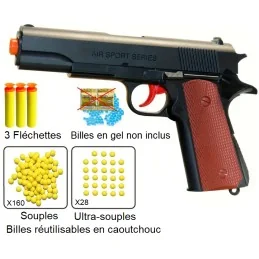 PISTOLET À RESSORT MULTI-PROJECTILES 3 EN 1 NOIR/BRUN