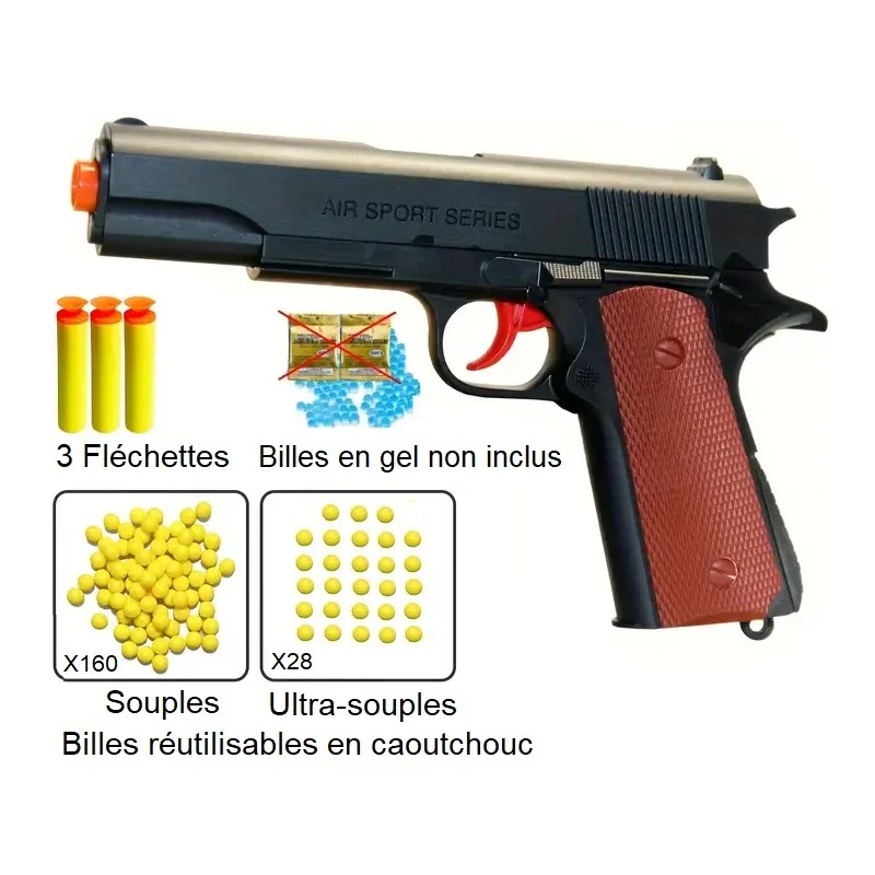 PISTOLET À RESSORT MULTI-PROJECTILES 3 EN 1 NOIR/BRUN