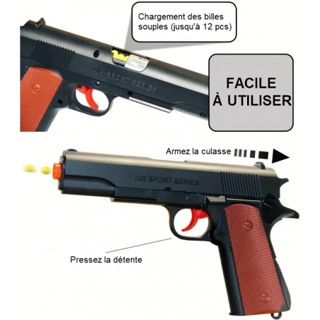 PISTOLET À RESSORT MULTI-PROJECTILES 3 EN 1 NOIR/BRUN