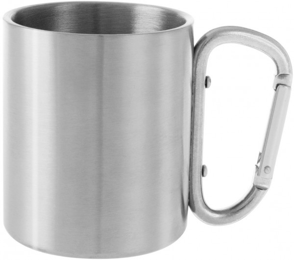 MUG ACIER ISOLANT GRIS AVEC POIGNÉE MOUSQUETON ARGENT (200ml)