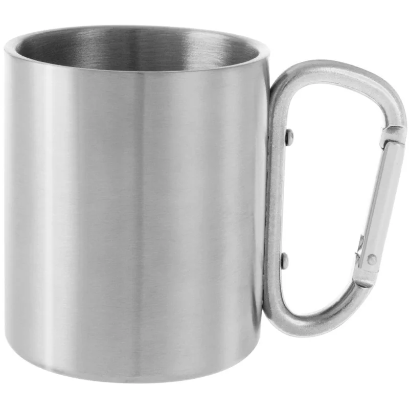 MUG ACIER ISOLANT GRIS AVEC POIGNÉE MOUSQUETON ARGENT (200ml)