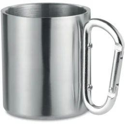 MUG ACIER ISOLANT GRIS AVEC POIGNÉE MOUSQUETON ARGENT (200ml)