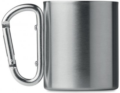 MUG ACIER ISOLANT GRIS AVEC POIGNÉE MOUSQUETON ARGENT (200ml)