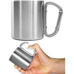 MUG ACIER ISOLANT GRIS AVEC POIGNÉE MOUSQUETON ARGENT (200ml)