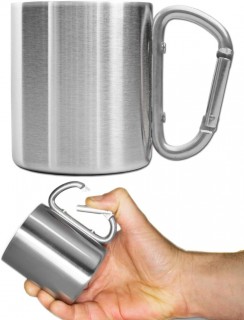 MUG ACIER ISOLANT GRIS AVEC POIGNÉE MOUSQUETON ARGENT (200ml)