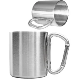 MUG ACIER ISOLANT GRIS AVEC POIGNÉE MOUSQUETON ARGENT (200ml)