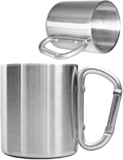 MUG ACIER ISOLANT GRIS AVEC POIGNÉE MOUSQUETON ARGENT (200ml)