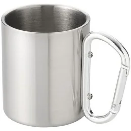 MUG ACIER ISOLANT GRIS AVEC POIGNÉE MOUSQUETON ARGENT (200ml)