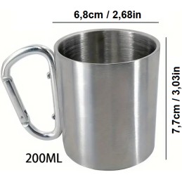 MUG ACIER ISOLANT GRIS AVEC POIGNÉE MOUSQUETON ARGENT (200ml)