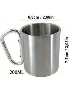 MUG ACIER ISOLANT GRIS AVEC POIGNÉE MOUSQUETON ARGENT (200ml)