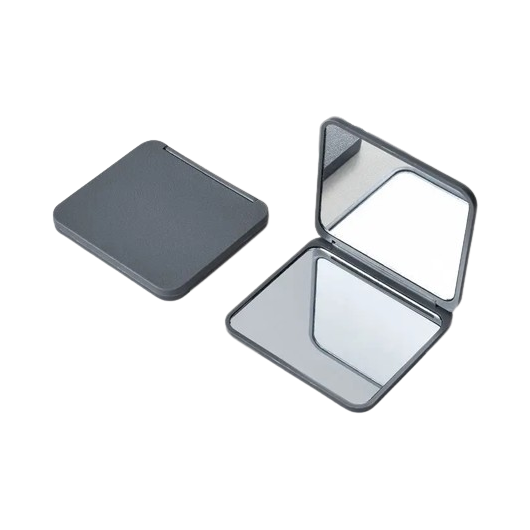 MIROIR DE MAQUILLAGE COMPACT PLIABLE DOUBLE FACE CARRÉ GRIS