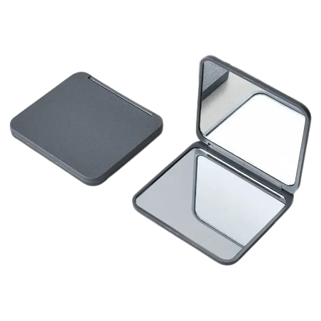 MIROIR DE MAQUILLAGE COMPACT PLIABLE DOUBLE FACE CARRÉ GRIS