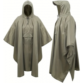 PONCHO À CAPUCHE POLYESTER 3 EN 1 AVEC POCHE VERT ARMÉE (+housse)