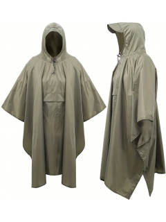 PONCHO À CAPUCHE POLYESTER 3 EN 1 AVEC POCHE VERT ARMÉE (+housse)